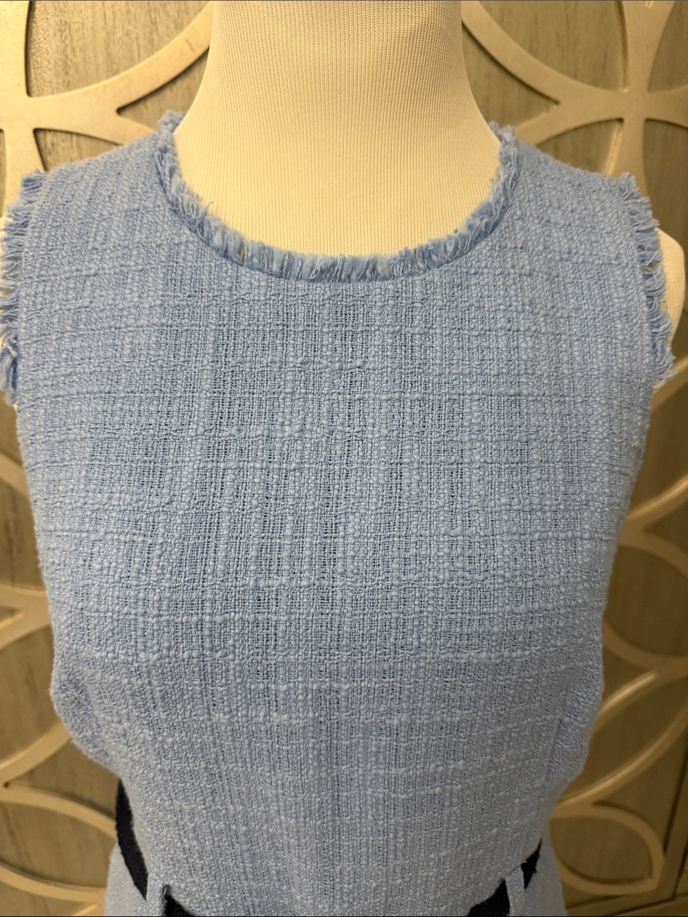 J.Crew Tweed Sleeveless Light Blue Textured Sheath Dress with Tie Belt - Picture 4 of 7